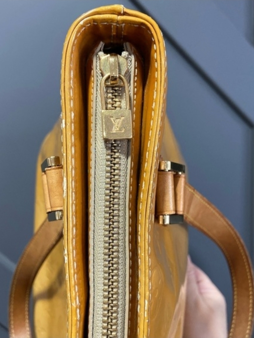 Authentic Louis Vuitton Yellow Monogram Vernis Houston Tote Bag - Picture 10 of 16